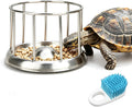 Stainless Steel Turtle Feeder, Multi-Turtle Divided Feeding Dish with Anti-Spill & Anti-Scatter Barrier, Reptile Food Bowl for Aquatic Turtles, Box Turtles, Tortoises, Bearded Dragons, Lizards (S)