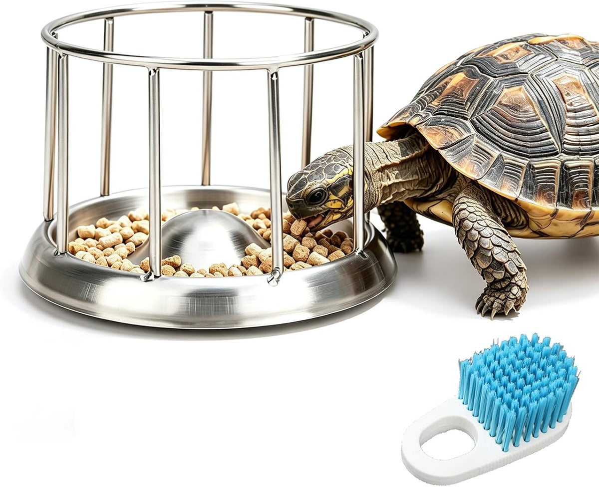 Stainless Steel Turtle Feeder, Multi-Turtle Divided Feeding Dish with Anti-Spill & Anti-Scatter Barrier, Reptile Food Bowl for Aquatic Turtles, Box Turtles, Tortoises, Bearded Dragons, Lizards (S)