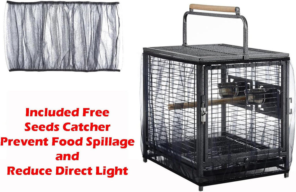 Deluxe Portable Durable Wrought Iron Bite-Proof Bird Travel Parrot Vet Carrier Cage Prevent Beaks Out Pet Products for Parrots Conures Cockatiel Amazon African Grey Include Cage Cover