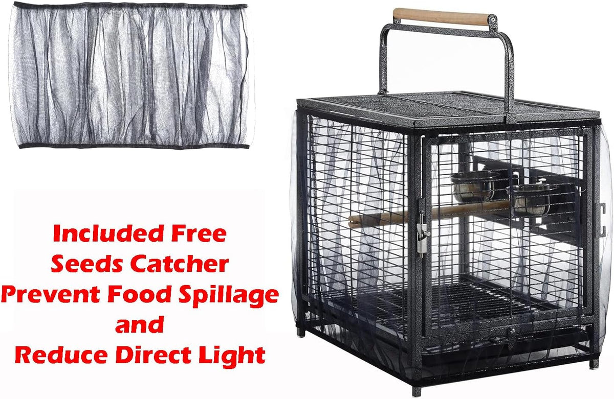 Deluxe Portable Durable Wrought Iron Bite-Proof Bird Travel Parrot Vet Carrier Cage Prevent Beaks Out Pet Products for Parrots Conures Cockatiel Amazon African Grey Include Cage Cover