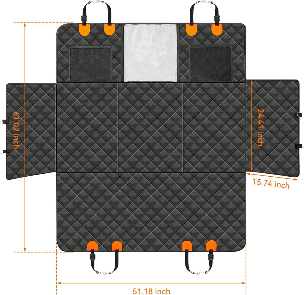 Back Seat Extender for Dogs,Hard Bottom Car Seat Waterproof Car Seat Cover for Dogs with Mesh Window, Anti-Scratch Nonslip Pet Car Seat Protector(Black,for Car/SUV/Small Truck)
