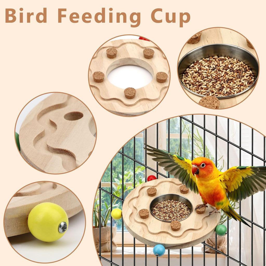 Litewoo Wood Bird Perch Stand with Feeding Cup Parrot Platform Chew Toys
