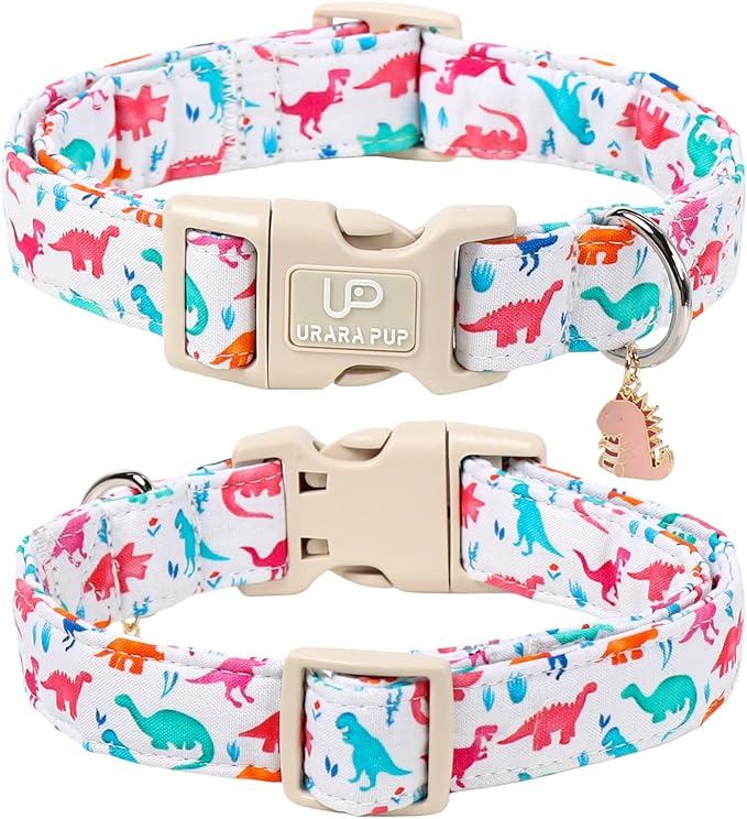 Summer Dog Collar, Adorable Dinosaur Cotton Dog Collar - Image 2