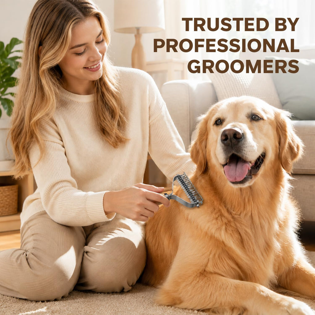 Undercoat Rake for Dogs - Professional Pet Shedding Dematting Comb with Wood Handle, Stainless Steel Blades for Pet Cats Dogs Matted Hair Tangles Removing