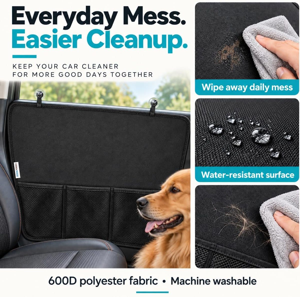 Durapower Dog Car Door Protector丨2 Pack Extra Big & Thick Anti Pet Scratching Waterproof Vehicle Door Covers Guard Truck Interior Panel Safe SUV Universal 600D Black
