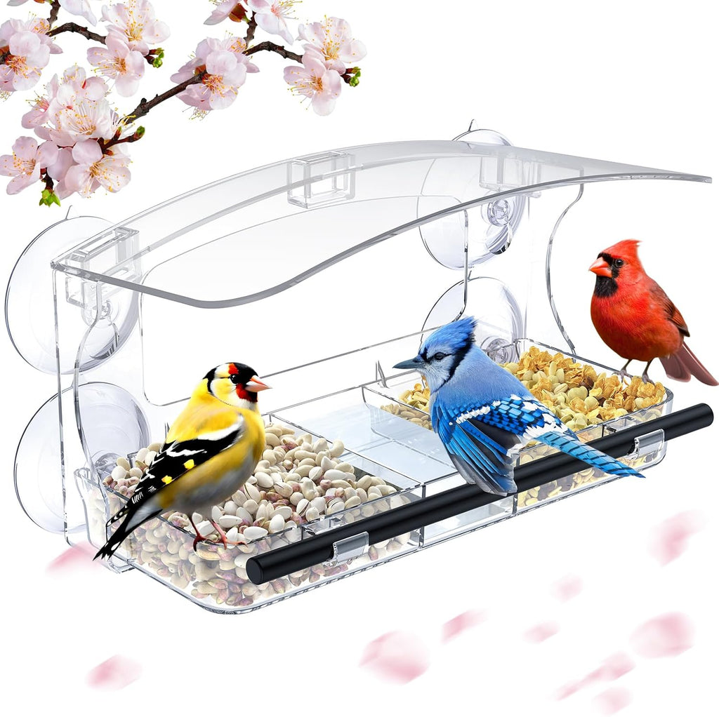Mrcrafts Window Bird Feeder for Outside with Strong Suction Cups, Fits for Cardinals, Finches, Chickadees etc.