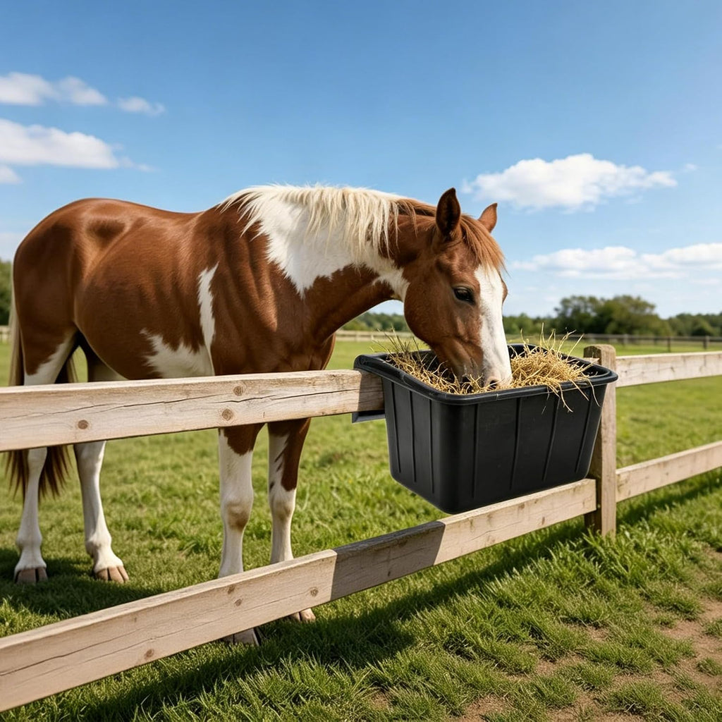 3 Pack 17 Quart Rubber Feed Pan, Horse Feed Pan with Stall Hook