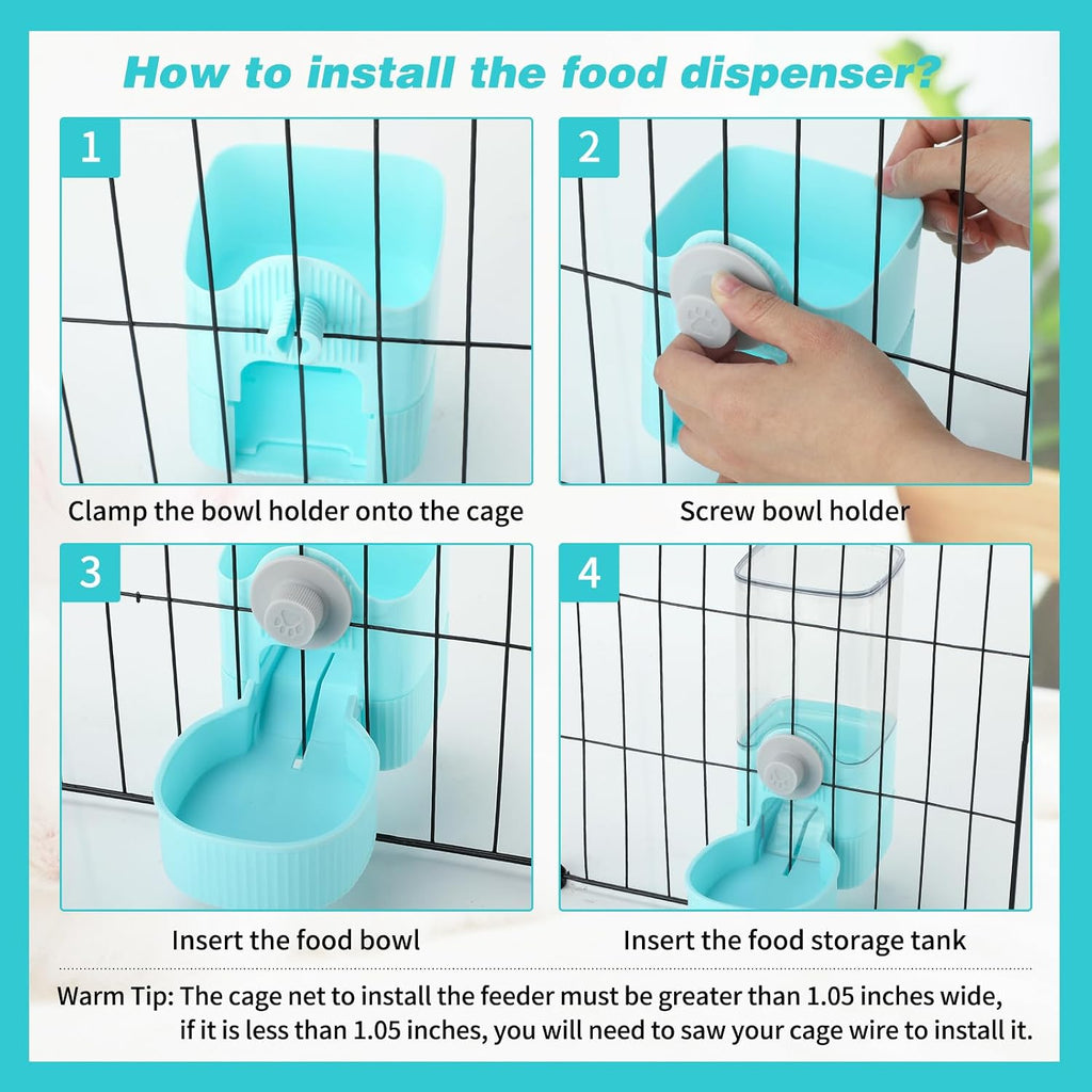 YUEPET Bunny Water Dispenser and Rabbit Food Dispenser Set, Rabbit Feeder
