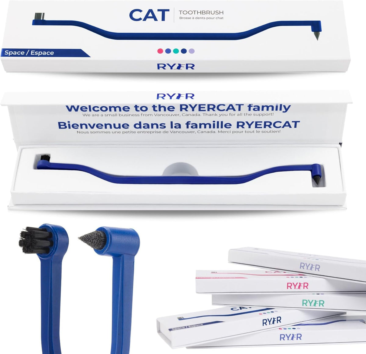 RYERCAT Space Dual Sided Cat Toothbrush - Only 8mm Wide to fit into Cat's Mouth - Cat Dental Supplies
