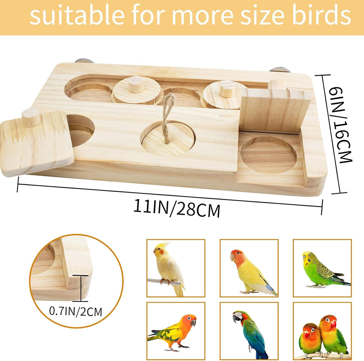 FlidRunest Wooden Bird Foraging Toys, Interactive Bird Foraging Toys Puzzle for Cage, Parakeet Training Intelligence Enrichment Toys, Parrot Cage Slow Feeder for Parakeet, Cockatiel, Sun Conures