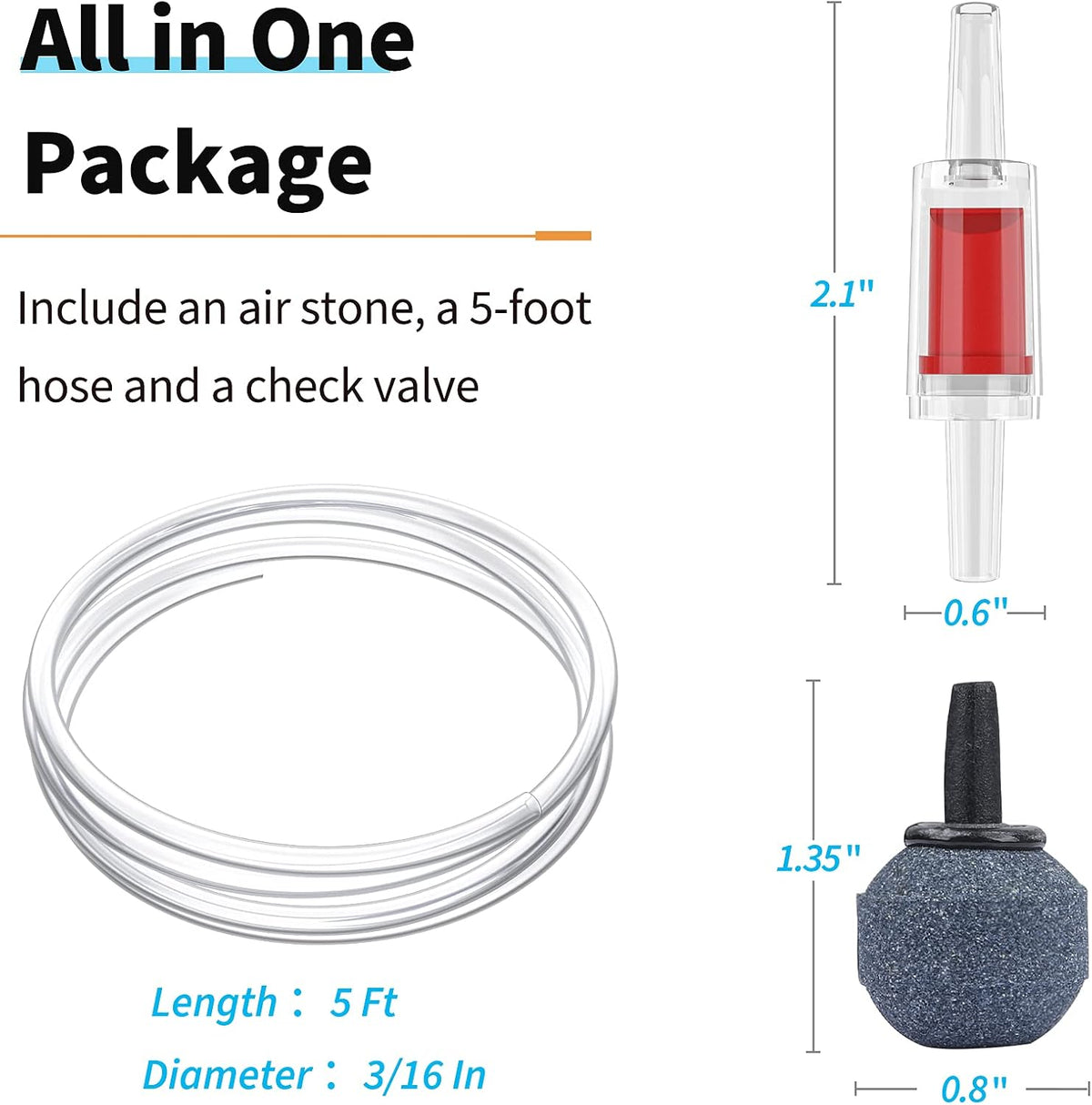 Pawfly Aquarium Compact Air Pump for 3-20 Gallon Buckets and Fish Tanks Quiet Oxygen Aerator Pump with Air Stone, Nano Bio Sponge Filter, Airline Tubing and Check Valve Accessories