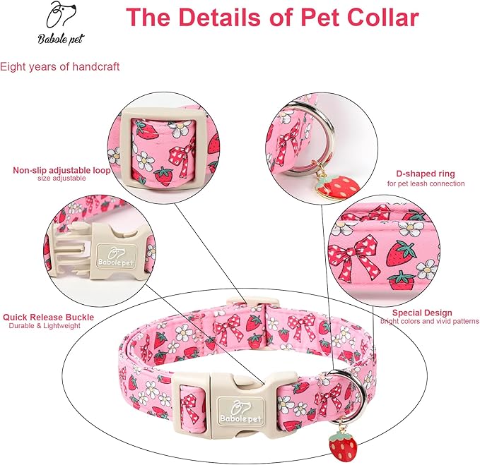 Strawberry Bow Dog Collar for Large Dogs - Image 3