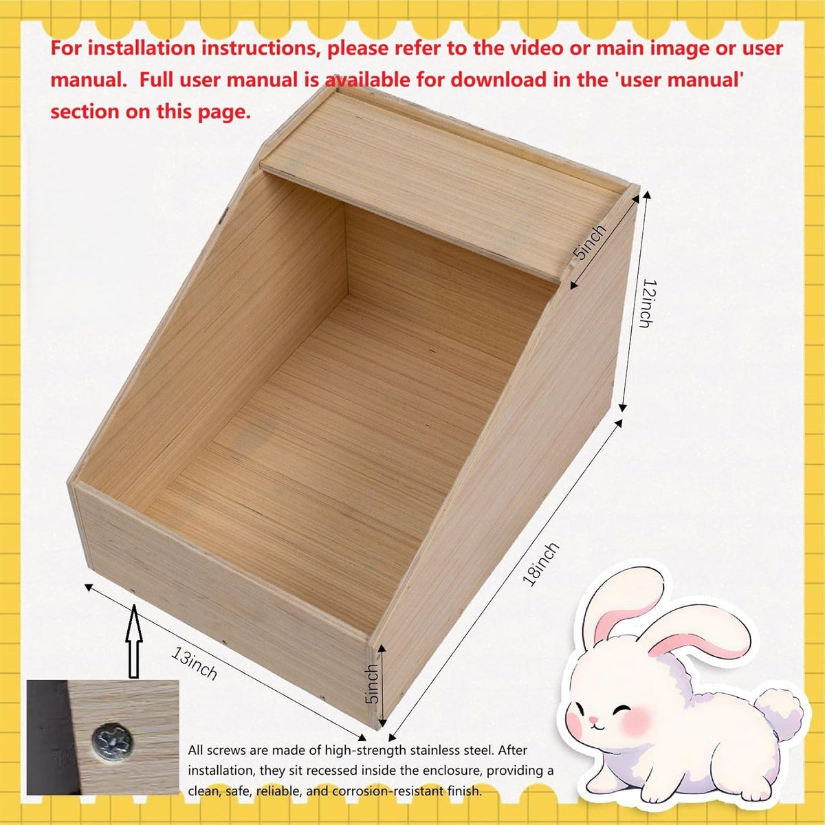 Rabbit Nesting Box, 18"x13"x12", Wood