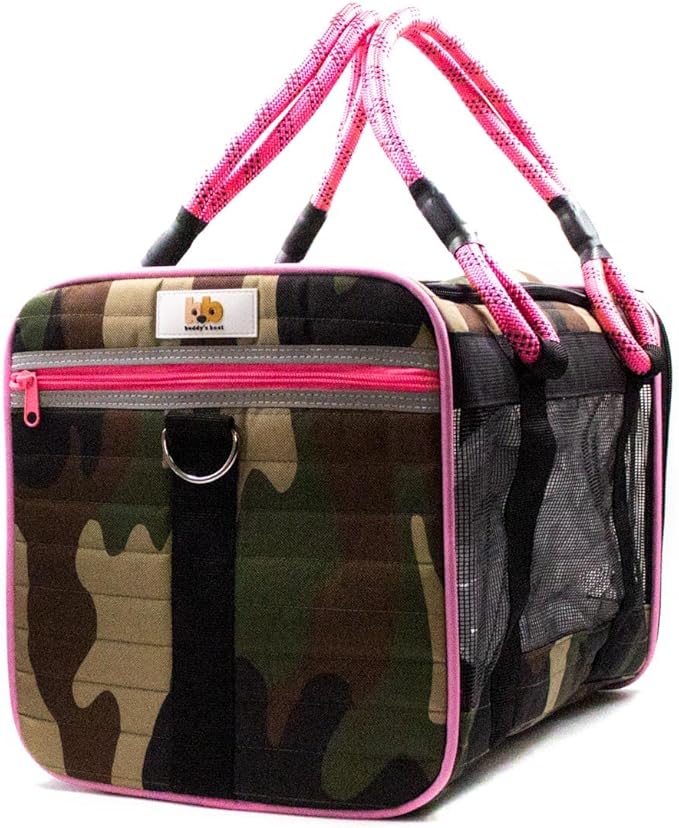 Buddy's Best Airline Approved Pet Carrier – Army Camo & Pink Heavy Duty - Image 2