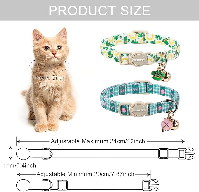 ARING PET 2 Pack St Patrick's Day Cat Collar, Breakaway Kitten Small Cute Green - Image 6