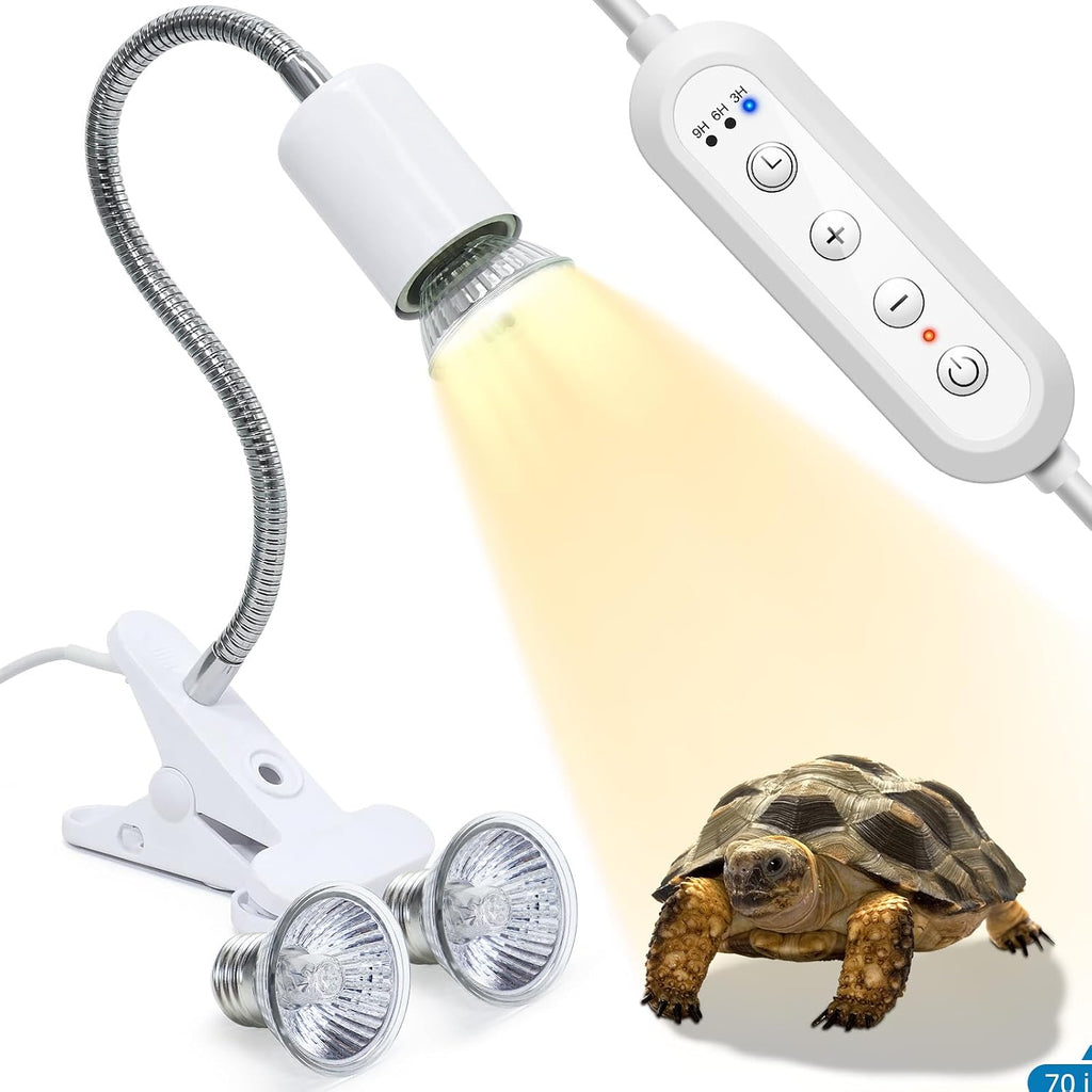 Adjustable Reptile Heating Lamp with Dual UVB Bulbs & Timer for Reptiles