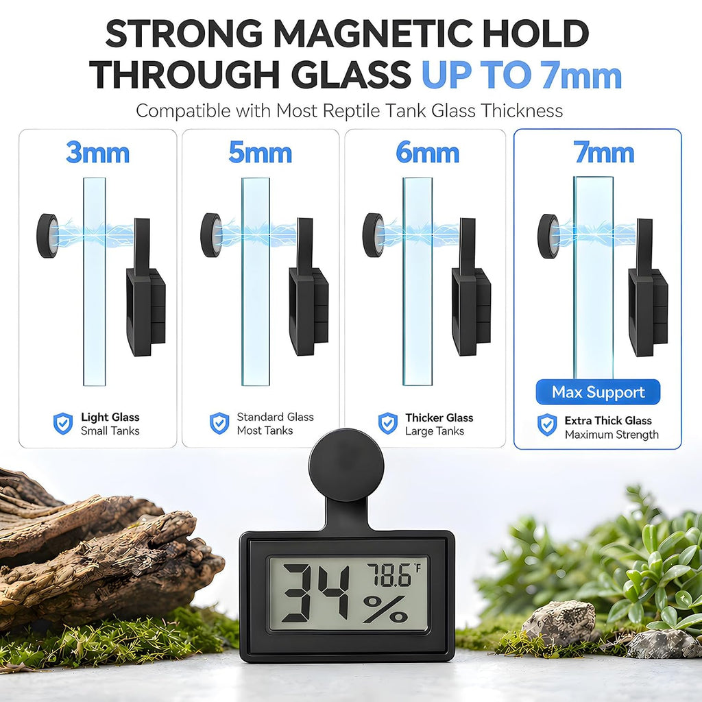 2 Pack Magnetic Reptile Thermometer Hygrometer,Fast-Read °F/°C Digital Temp&Humidity Gauge for Terrarium Tank Enclosure,for Bearded Dragon,Gecko,Snake, Tortoise,Hermit Crab,Jumping Spider (Black)