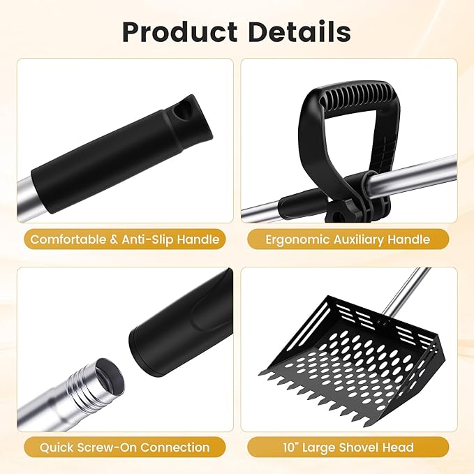 Chicken Poop Scooper and Rake, 2-in-1 Metal Sand Sifting Shovel - Image 9