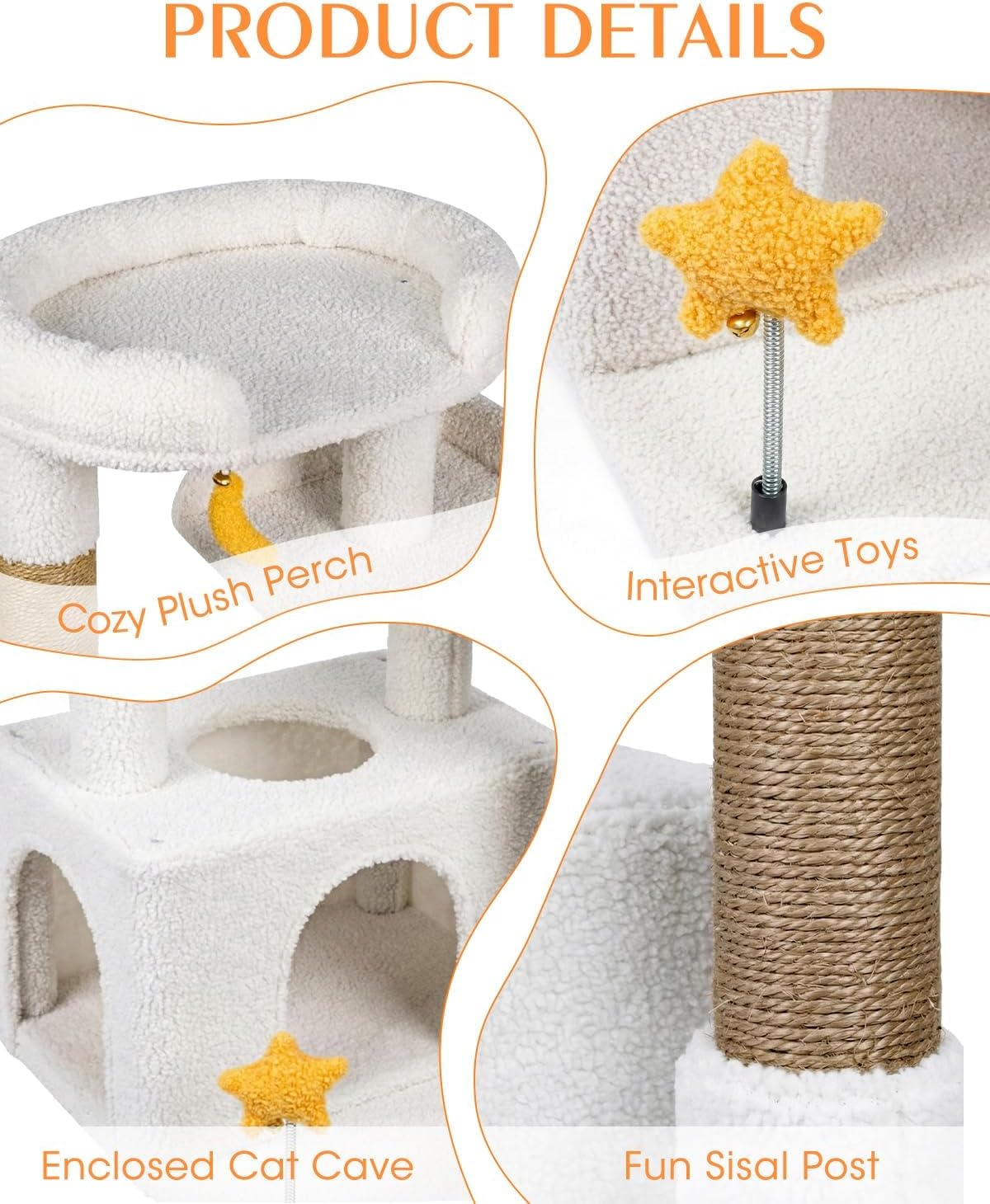 Small Cat Tree for Kittens, 30" Compact Cat Tower with Wide Base