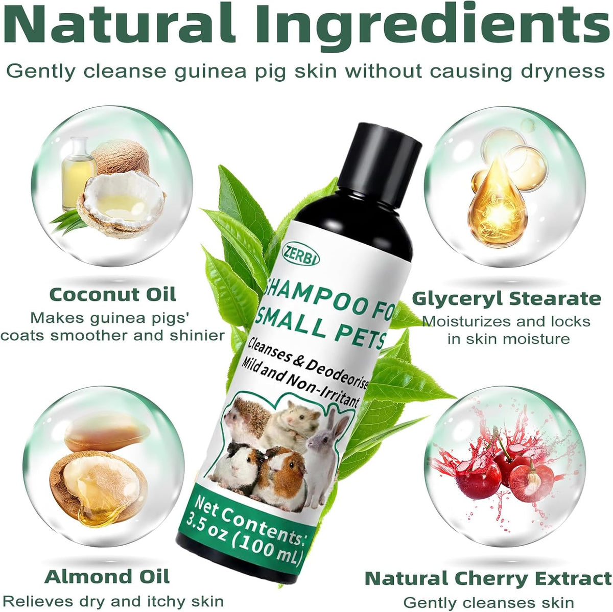 Guinea Pig Shampoo 3.5 oz - Gentle Shampoo for Small Pets Including Ferrets, Rabbits, Hedgehogs, Hamsters & Sugar Gliders - Hypoallergenic, Fragrance-Free, Soothes Itchy Skin & Removes Odors