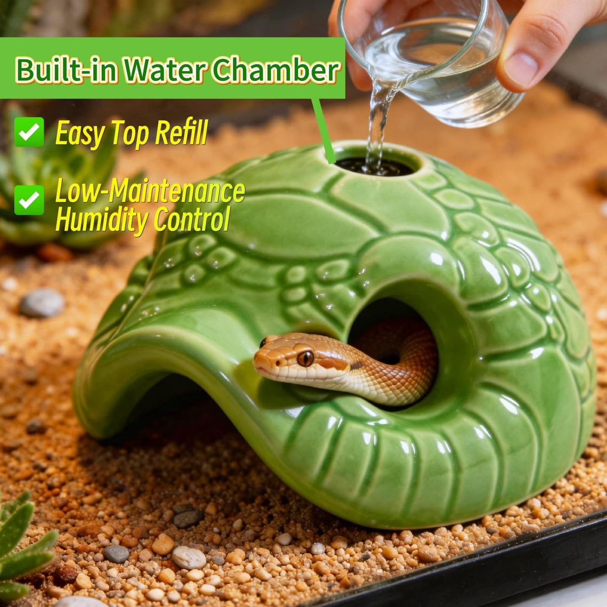 Snake Head Reptile Hide Cave, Green
