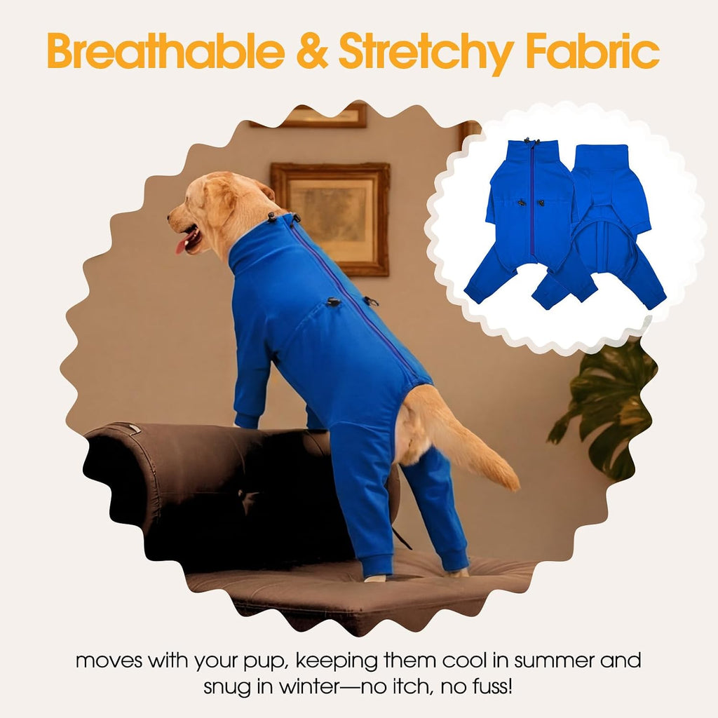 Recovery Suit for Large Dogs, Adjustable Dog Onesie, Blue, 2XL