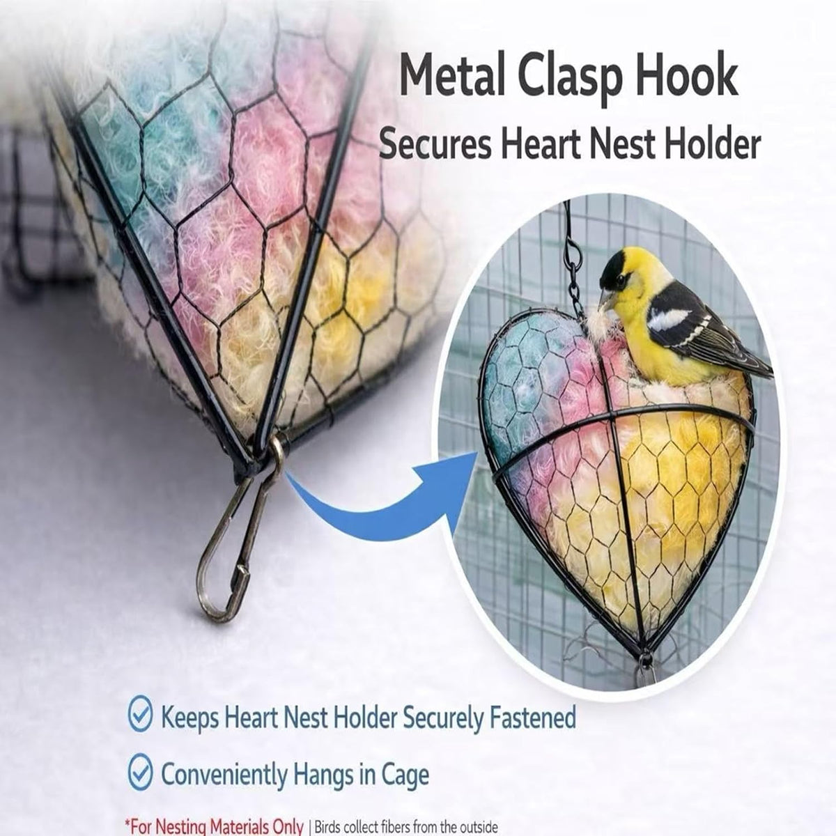 Handmade Alpaca Fiber Bird Nesting Heart,Hummingbird Houses Art Bird nest Box &Wild Birds nest Material Holder Outdoor Garden,Gift for Bird Lovers(1PCS)