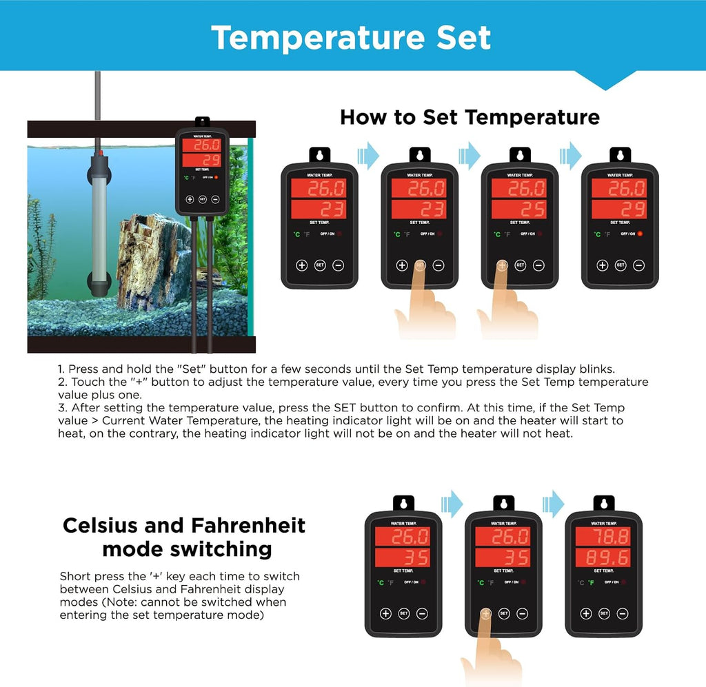 Titanium Aquarium Heater 200W, Submersible Fish Tank Heater with Digital Display Temperature Controller, 0℃-40℃ Adjustable, Fast Heating for 20~40 Gal Saltwater Freshwater, MX-9016(200W)