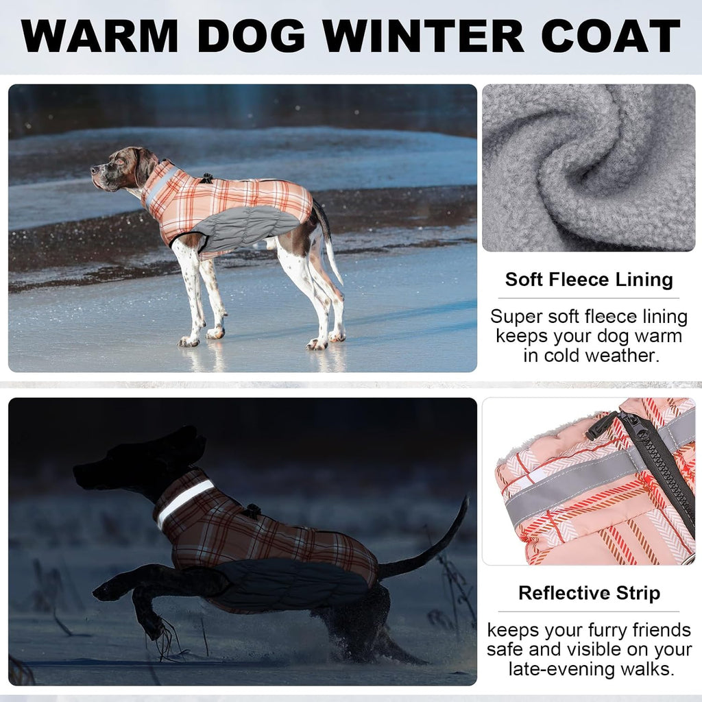 BEAUTYZOO Dog Winter Coat with Harness Built in, Waterproof Puffer Jacket