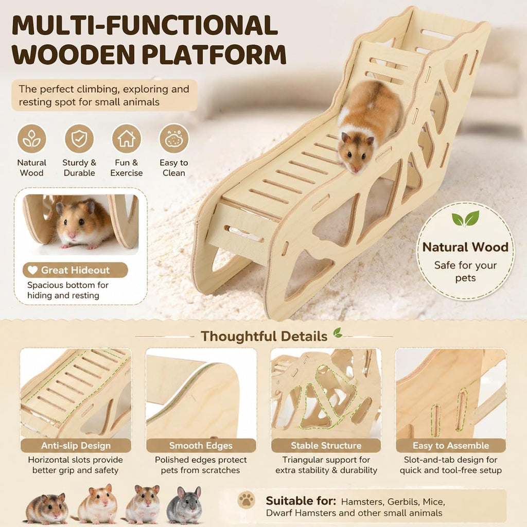 3 Pack Wooden Hamster Play Platform, 3-in-1 Natural Small Pet Playground