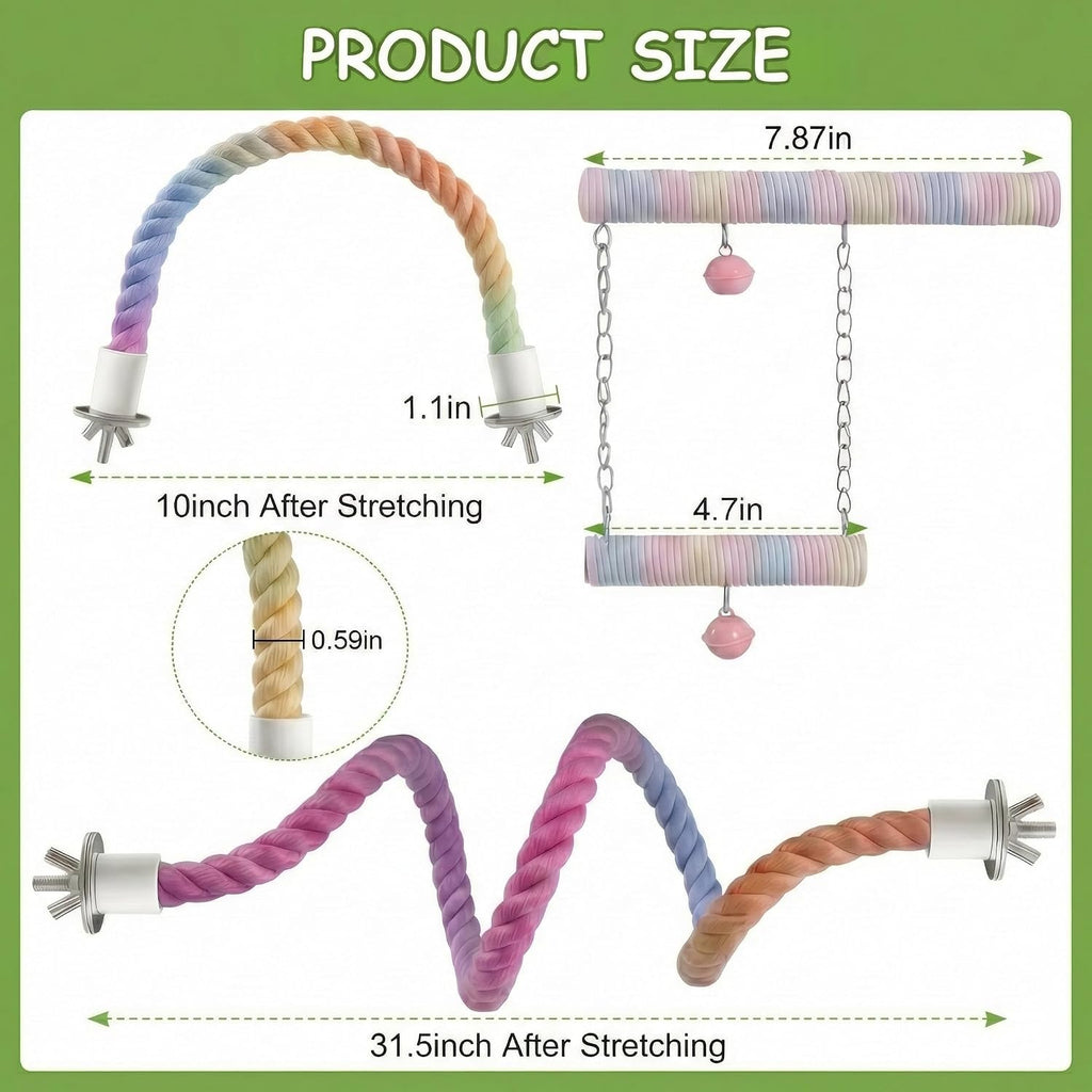 4 PCS Bird Perche Gradient Rope, Rope Perche for Bird Cage, Toys for Birds