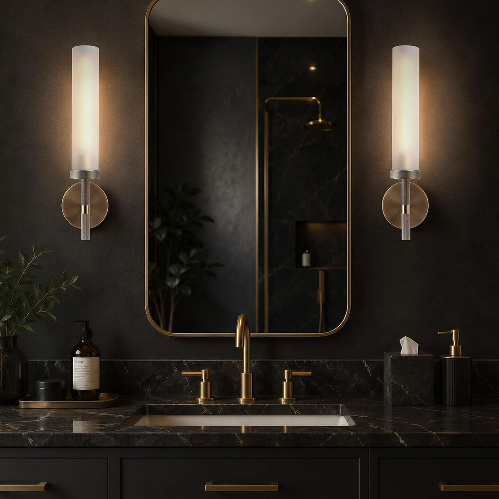 20" Knurled Aged Brass Bathroom Wall Sconces,Hardwired Vanity Lights