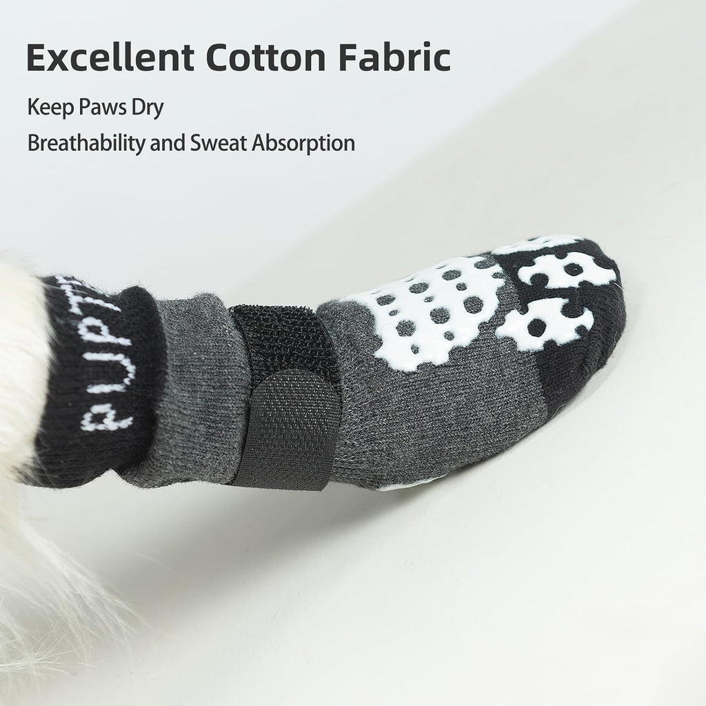 PUPTECK Anti-Slip Dog Socks with Double Sides Grips for Small Medium Large Dogs Hardwood Floors Prevents Licking, Dog Shoes for Hot Pavement Traction Control Paw Protector for Senior Dogs, Grey XS