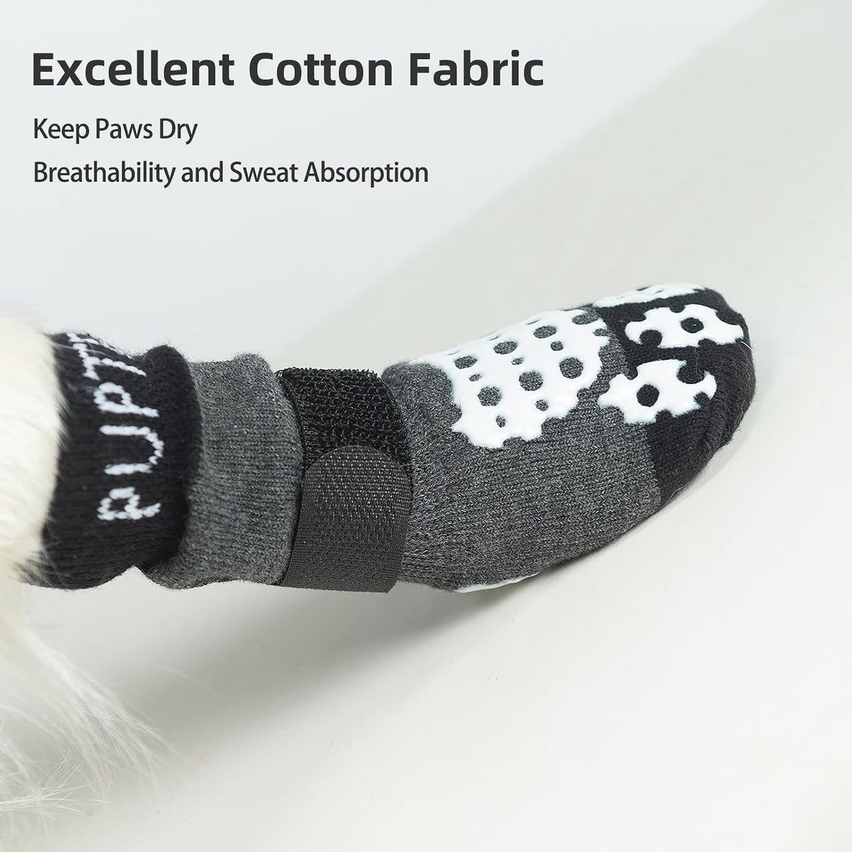 PUPTECK Anti-Slip Dog Socks with Double Sides Grips for Small Medium Large Dogs Hardwood Floors Prevents Licking, Dog Shoes for Hot Pavement Traction Control Paw Protector for Senior Dogs, Grey XS