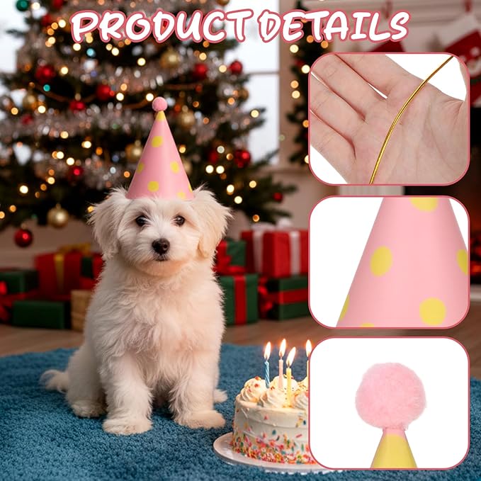 6 Pcs Birthday Hats for Dog/Cat, Mini Party Hats for Stuffed Animals, - Image 3
