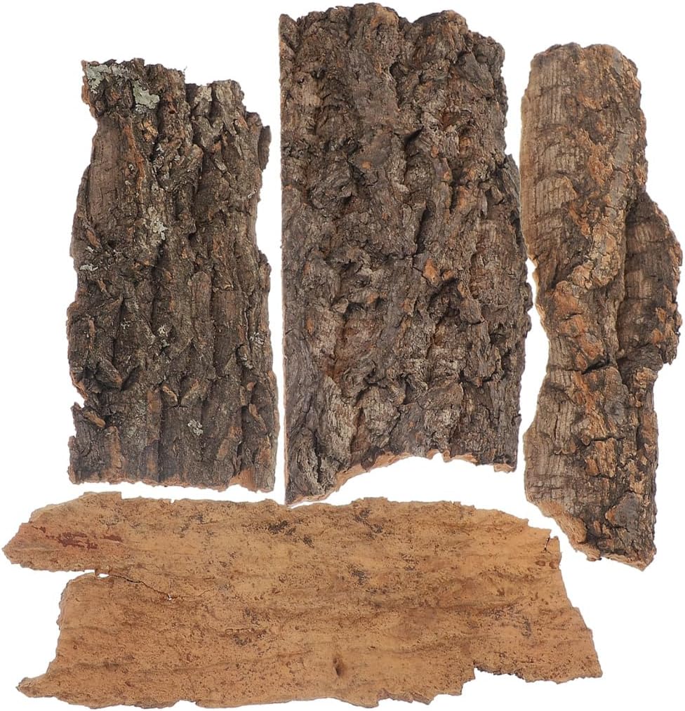 4pcs Natural Cork Bark for Reptiles, Wood Tree Bark Reptile Hides Small Climbing Decor, Terrarium Tank Accessories for Bearded Dragon Geckos Lizard Tortoise Water Tube Landscaping