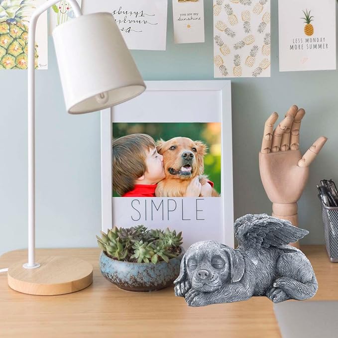 Dog Memorial Stone Resin Statue Pets Sleeping Angel Dog Keepsake Marker Grave - Image 2