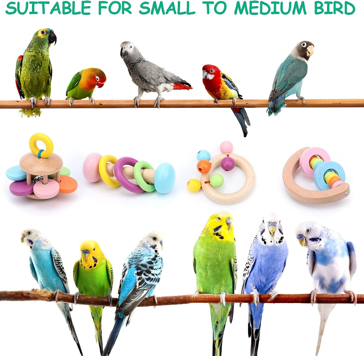 Large Bird Toys for Foot Parrot Handheld Interactive Toys, 4 Pack