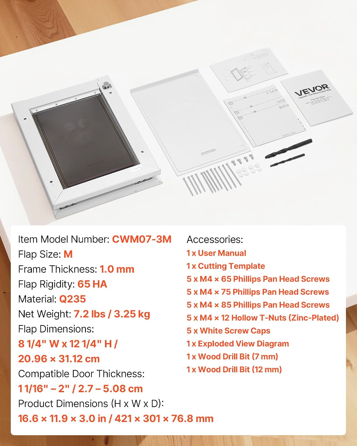 VEVOR Pet Door, Medium, with Three Magnetic Flaps and Metal Frame, Strong and Weatherproof Dog Door for Interior and Exterior Doors, Easy to Install, Easy in-and-Out Access for Doggies, White