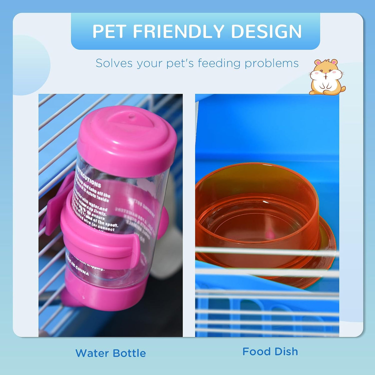 PawHut 2-Level Hamster Cage Metal Wire for Mice Rats with Exercise Wheel