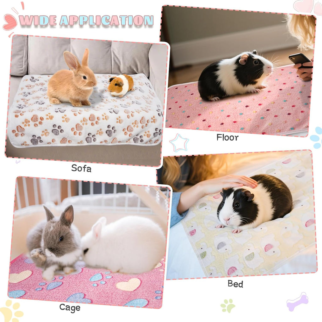 6 Pack Guinea Pigs Fleece Blankets, Soft Plush Mats for Rabbits Hamsters, Washable Small Pet Cage Bedding, Cozy Burrow & Snuggle Cover for Puppies Kittens Travel (26 x 14 Inch, Light Color)
