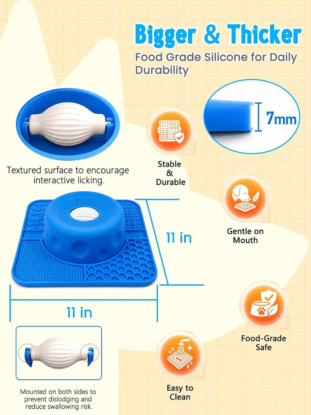 17oz Square Slow Feeder Dog Bowl, Lick Mat for Dogs with Rolling Ball