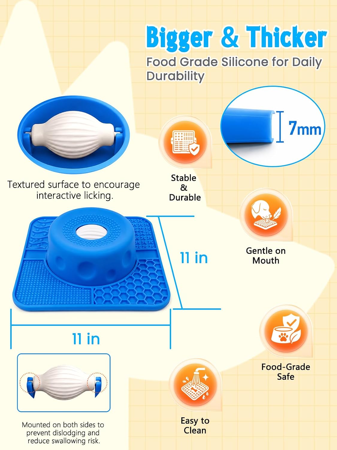 17oz Square Slow Feeder Dog Bowl, Lick Mat for Dogs with Rolling Ball