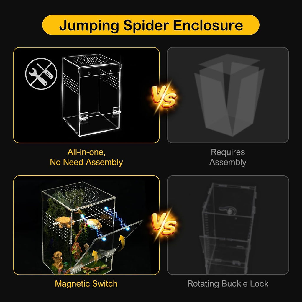 Jumping Spider Enclosure Starter Kit,5 x 5 x 8 in Acrylic Terrarium