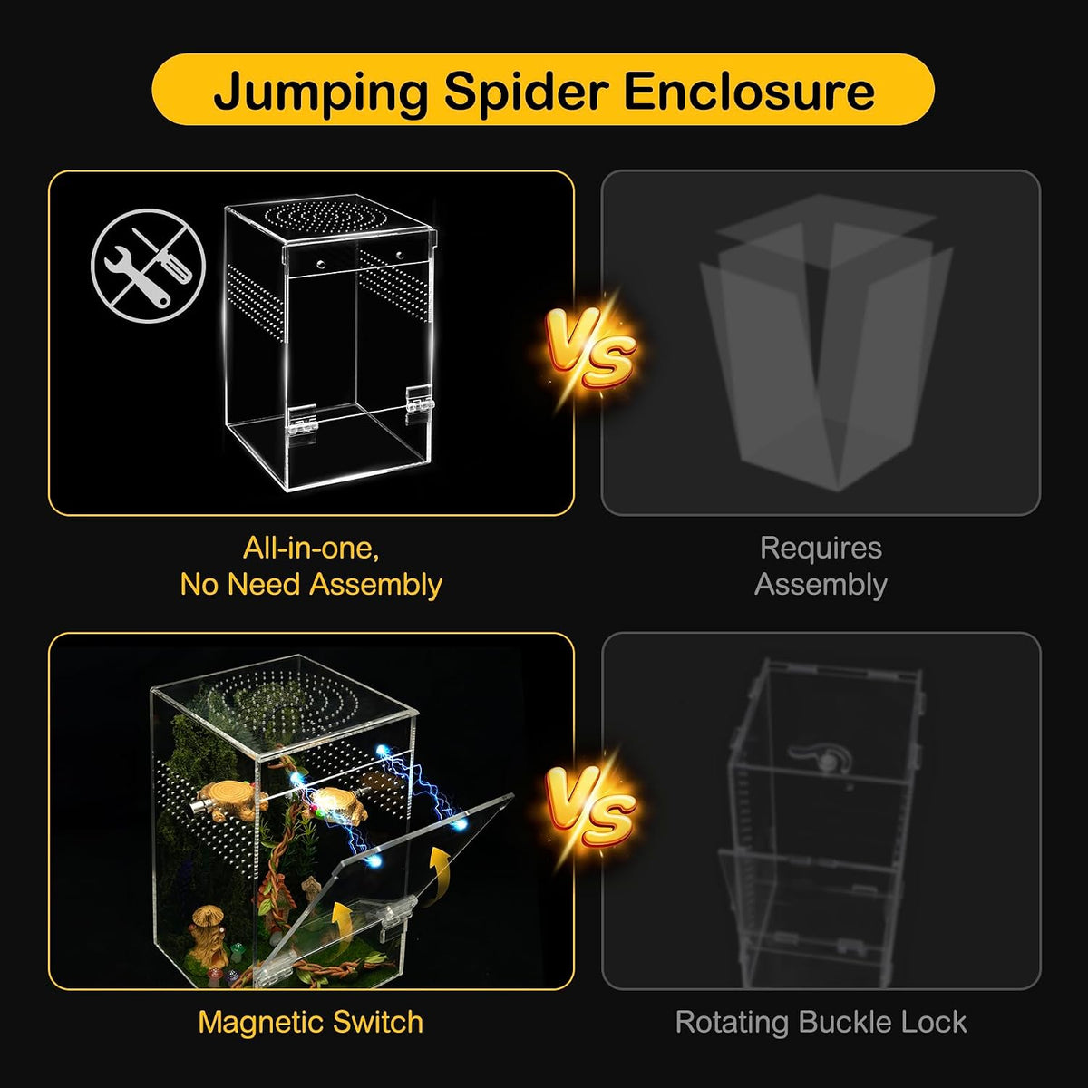 Jumping Spider Enclosure Starter Kit,5 x 5 x 8 in Acrylic Terrarium
