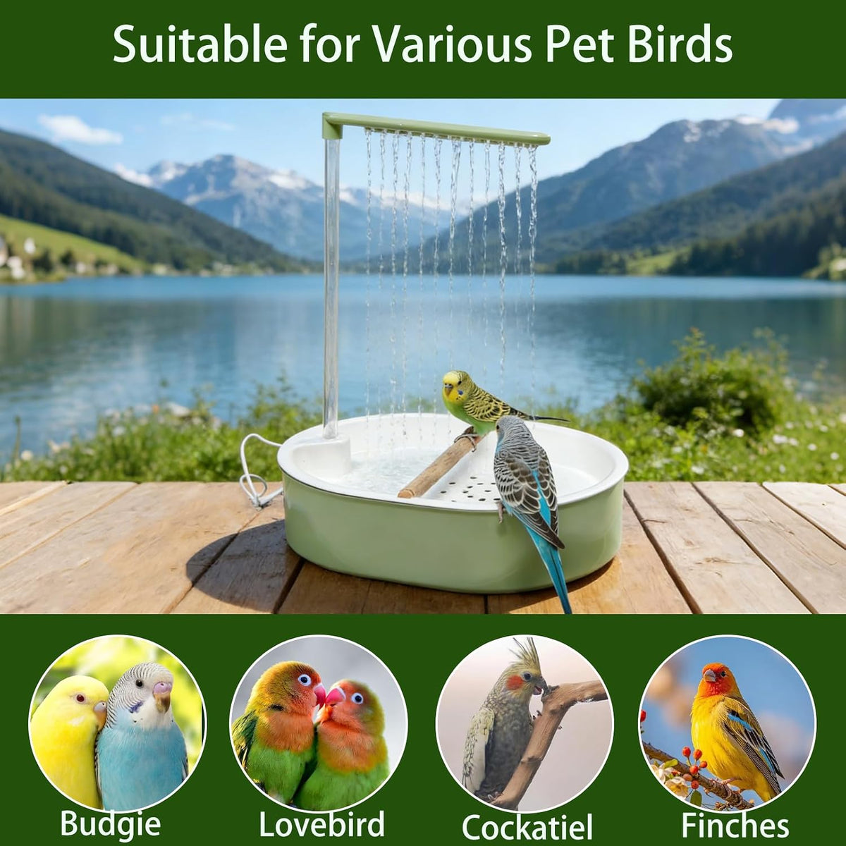 kathson Large Bird Bath Shower,Automatic Parrot Bathtub Fountain