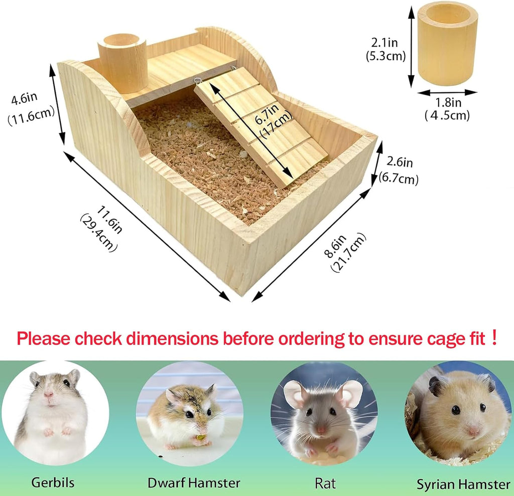 Wooden Hamster Sand Bath Container Digging Box Gerbil Climbing Platform