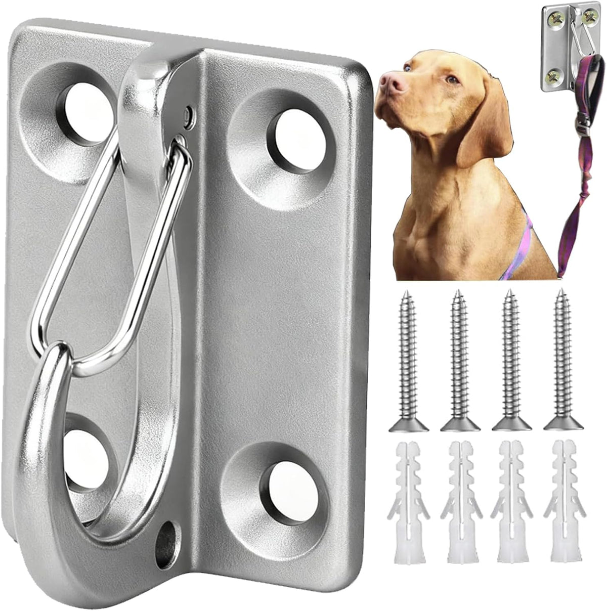 Wall Hook for Dog Leashes,Heavy Duty Stainless Steel Dog Chain Parking Hook for Tie Out in Yard,No Runaway System,Easy to Install,Use Indoor-Outdoor （1-Pack ）