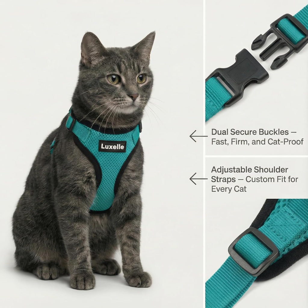 Luxelle 2 Pack Escape-Proof Cat Harness and Leash Set for Walking – Adjustable No Pull Soft Vest with Easy-Wear Buckle, Reflective Straps, Breathable Mesh – Outdoor Travel Harness for Cats & Kittens