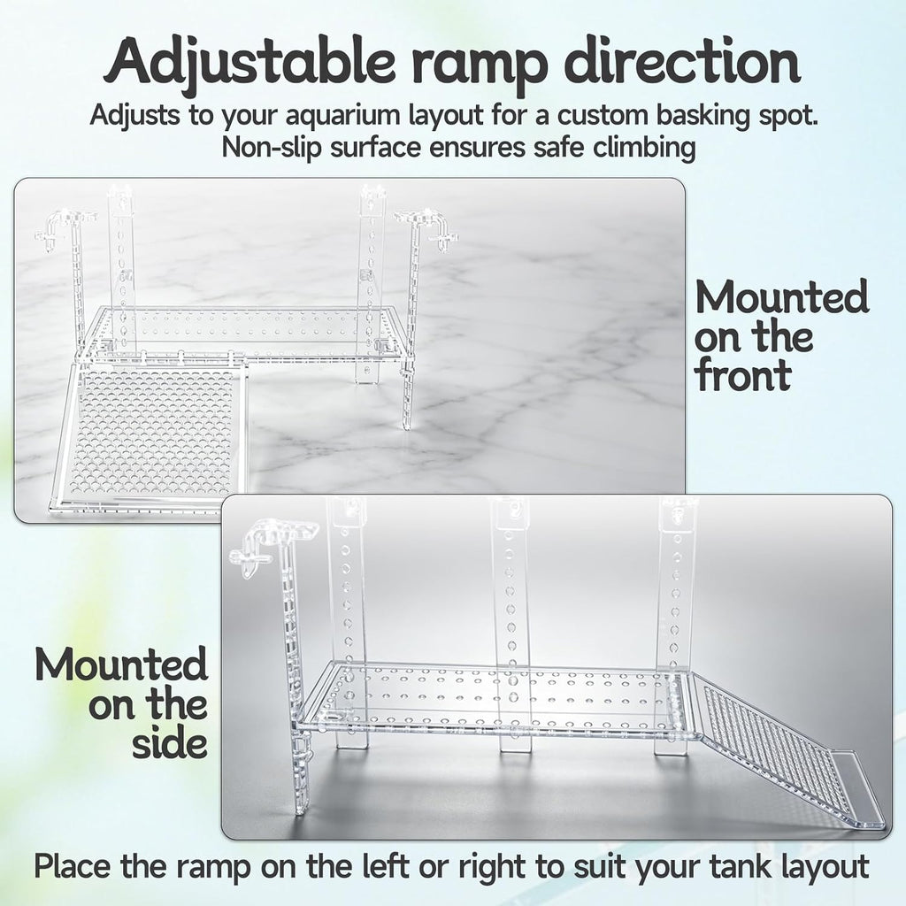 Turtle Basking Platform, Clear Acrylic Turtle Dock with Slip-Resistant Ramp and Built-in Hooks for Aquatic Turtles, Direction-Adjustable Ramp, Turtle Terrace, Turtle Tank Accessories